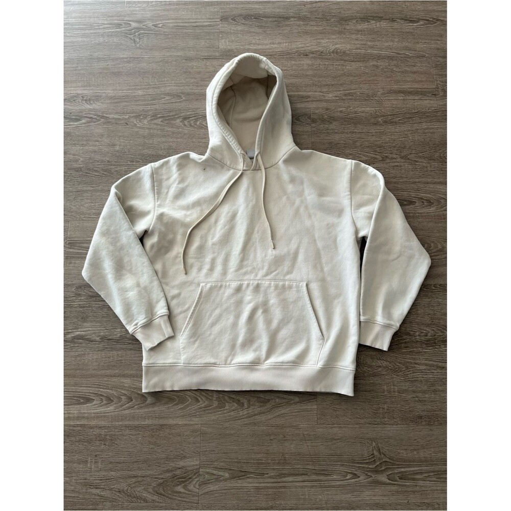 Zara Mens Pullover Hoodie XL Cream Ivory Oversized Fleece Sweatshirt Basics